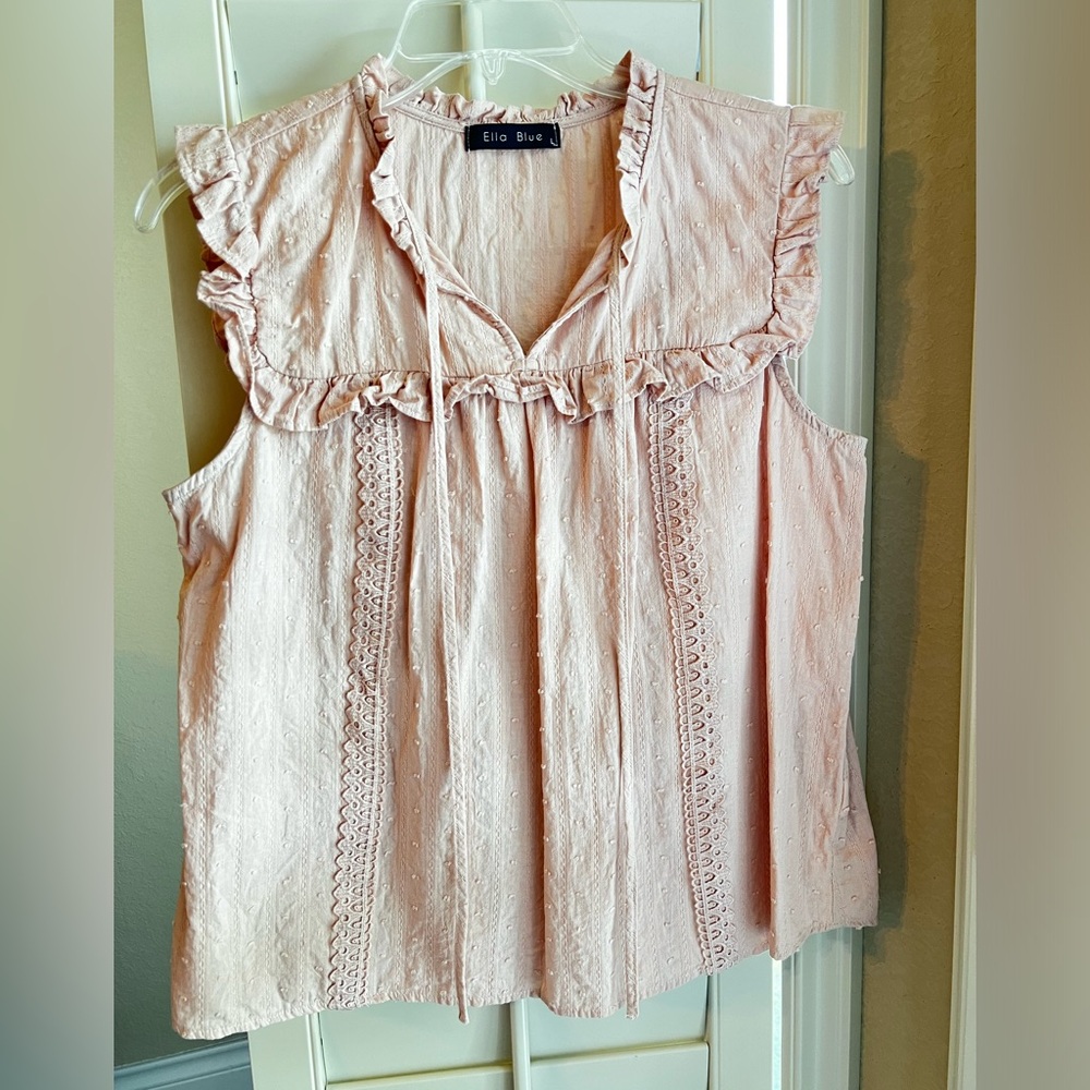 Ellie Blue Pink Ruffle Sleeveless Blouse L